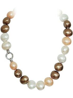 Multi-Color Baroque Shell Pearl Necklace Set, 18" with CZ & Sterling Silver